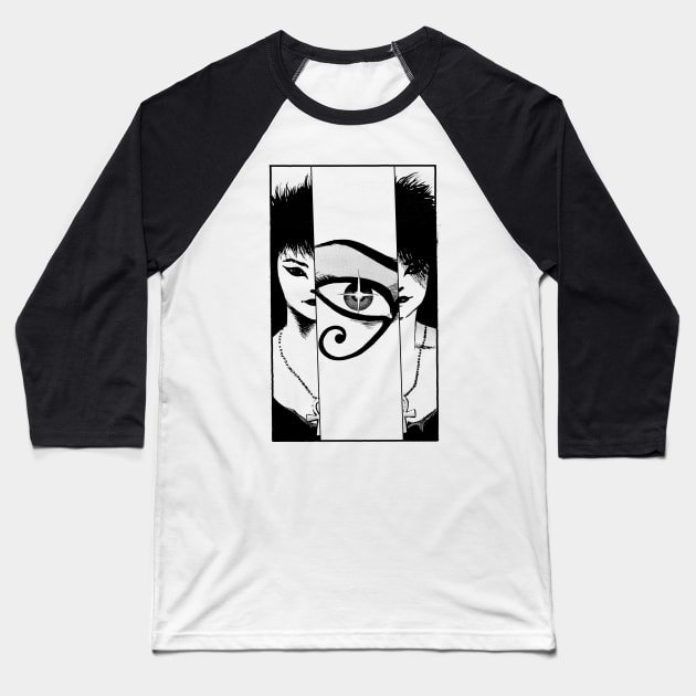 Deathly Eye (black) Baseball T-Shirt by geekingink